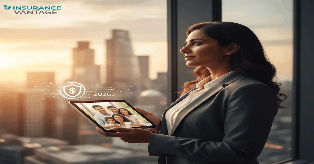Professional NRI woman checking best term insurance plans for 2026 on a tablet. Best Term Insurance Plans for NRIs in 2026