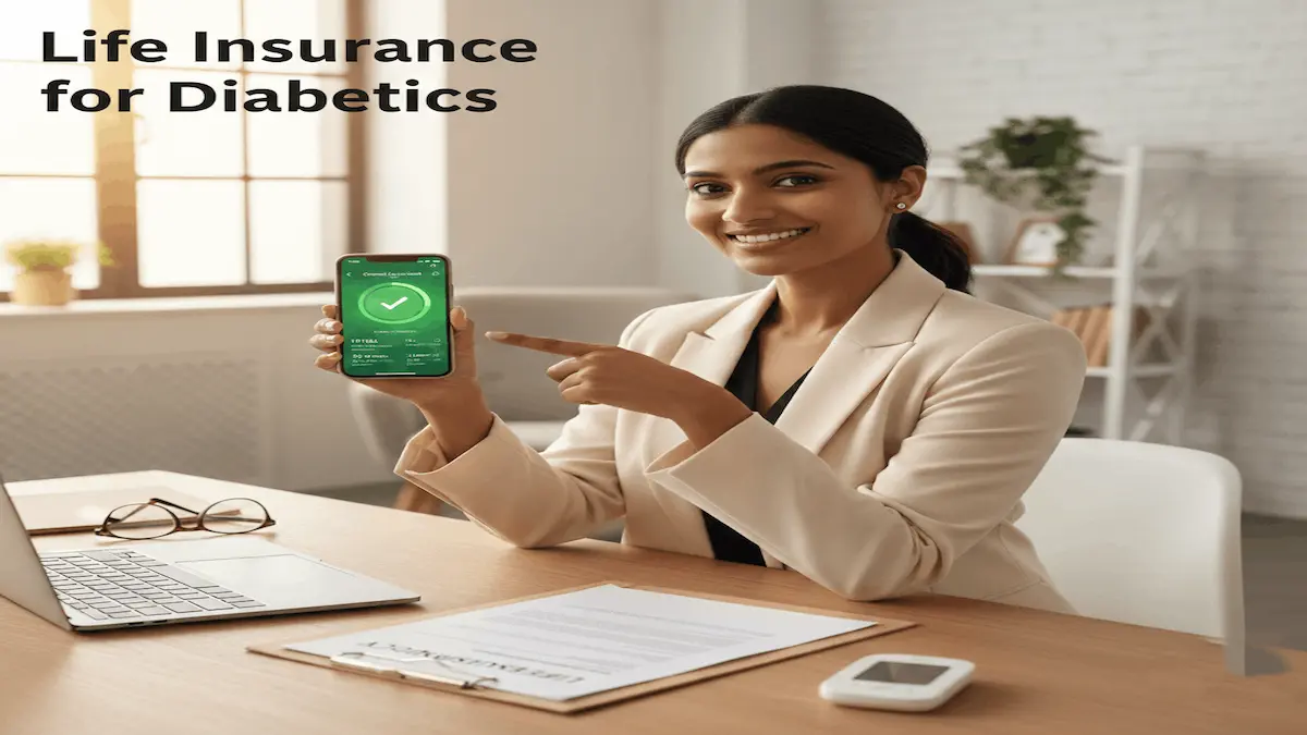 Young woman showing health app for life insurance for diabetics 2026.