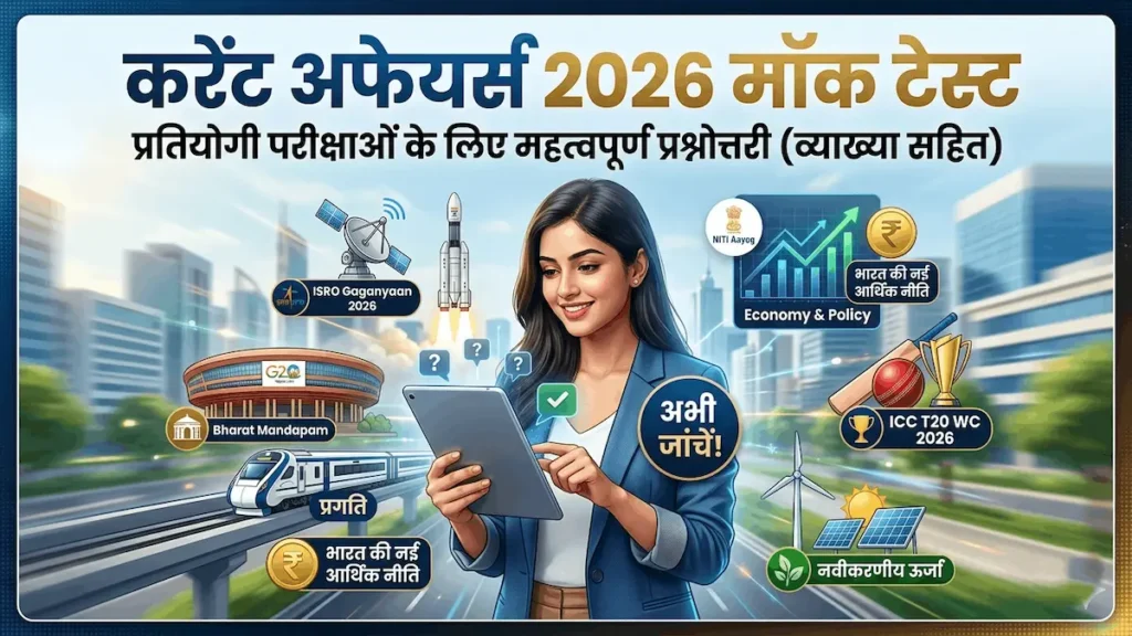 करेंट अफेयर्स 2026 मॉक टेस्ट - महत्वपूर्ण प्रश्नोत्तरी व्याख्या सहित