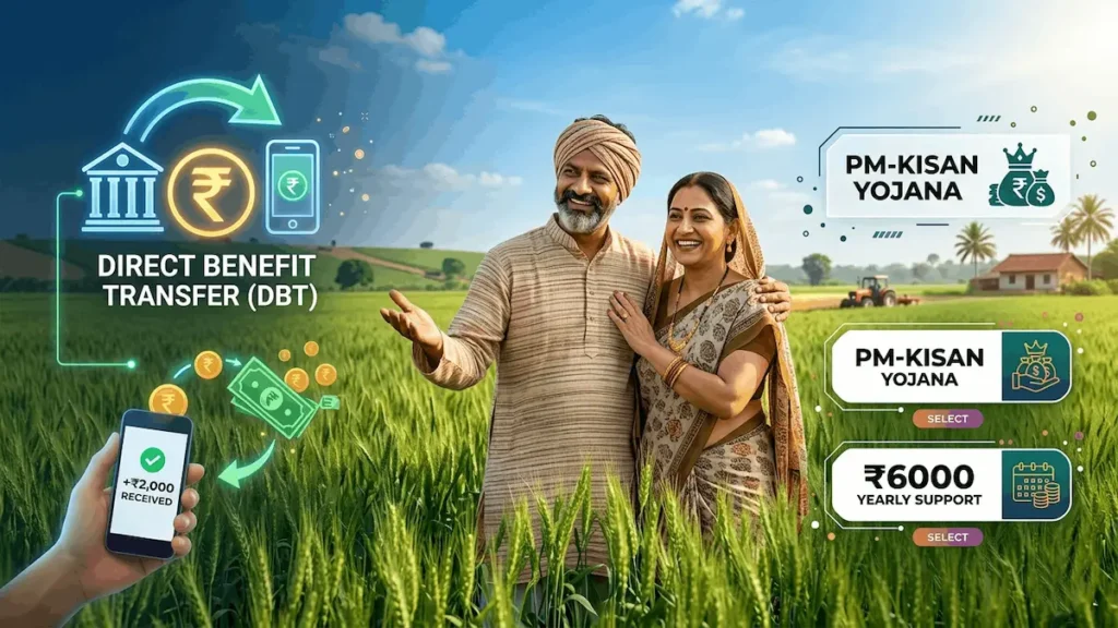 पीएम किसान सम्मान निधि योजना के तहत सीधे बैंक खाते में ₹6000 वार्षिक सहायता