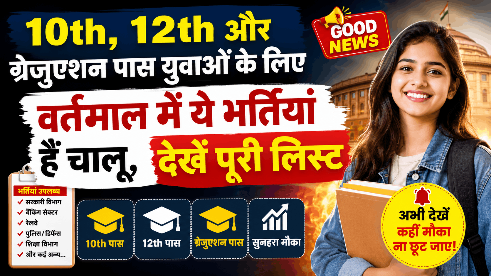 10th 12th और ग्रेजुएशन पास युवाओं के लिए वर्तमान में ये भर्तियां हैं चालू देखें पूरी लिस्ट जॉब